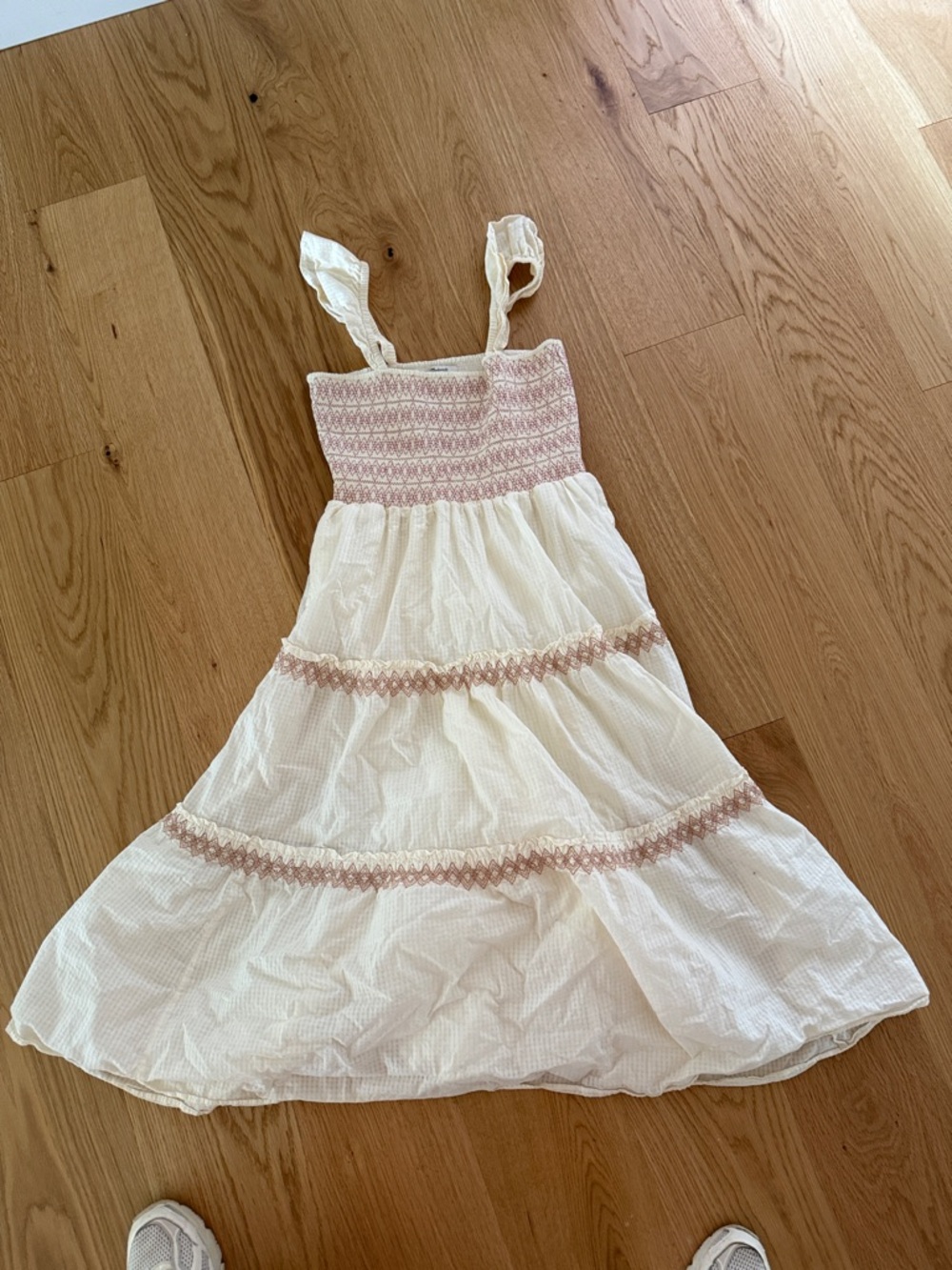 Madewell Cream Maxi Dress with Pink Smocked Bodice